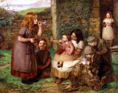 Bubbles: Cottage Scene with Children at Play de John Dawson Watson
