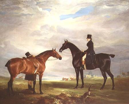 Frank Hall Standish on his Black Hunter with a Groom and a Second Horse de John E. Ferneley d.J.