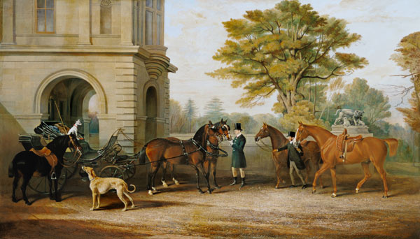 Lady Williams-Wynn horses and a coach in front of castle Wynnstay de John Frederick Herring d.Ä.