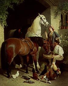 When feeding the horses de John Frederick Herring d.Ä.