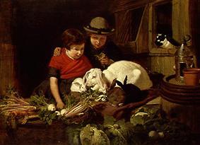 Children with rabbits de John Frederick Herring d.Ä.