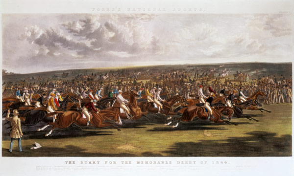 The Start of the Memorable Derby of 1844 engraved by Charles Hunt (1803-77) de John Frederick Herring d.Ä.