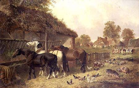 Three Horses at a Manger de John Frederick Herring d.J.