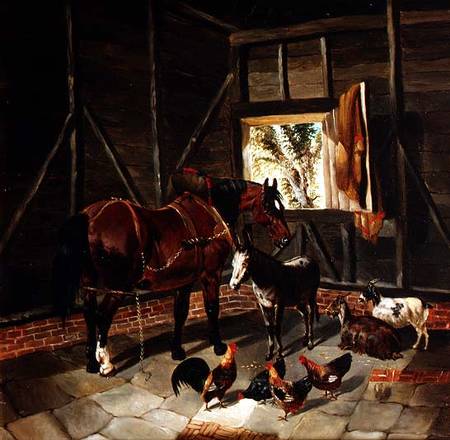 Stable Interior with Cart Horse and Donkey de John Frederick Herring d.J.