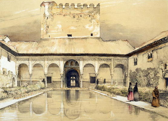Court of the Myrtles (Patio de los Arrayanes) and the Tower of Comares, from 'Sketches and Drawings de John Frederick Lewis