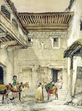 Court of the Mosque (Patio de la Mesquita), from 'Sketches and Drawings of the Alhambra', 1835 (lith