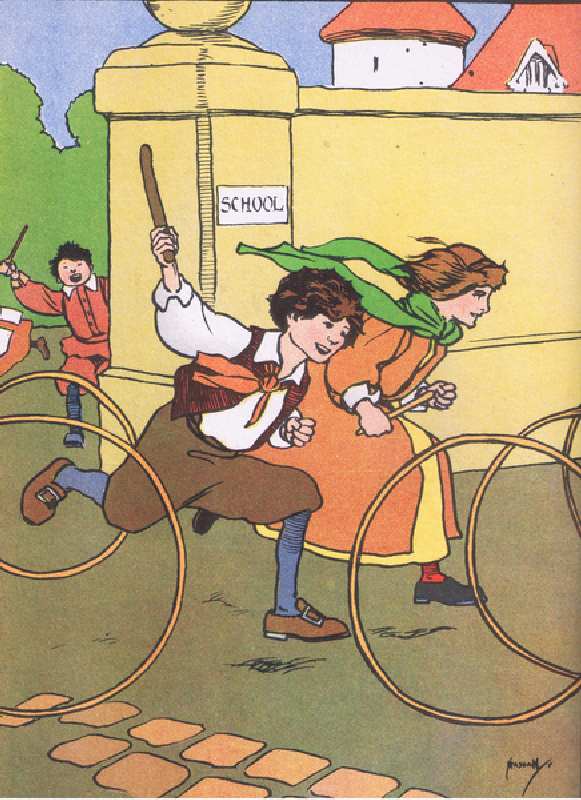 Coming out to play (Girls and Boys come out to play), from Blackies Popular Nursery Rhymes published de John Hassall
