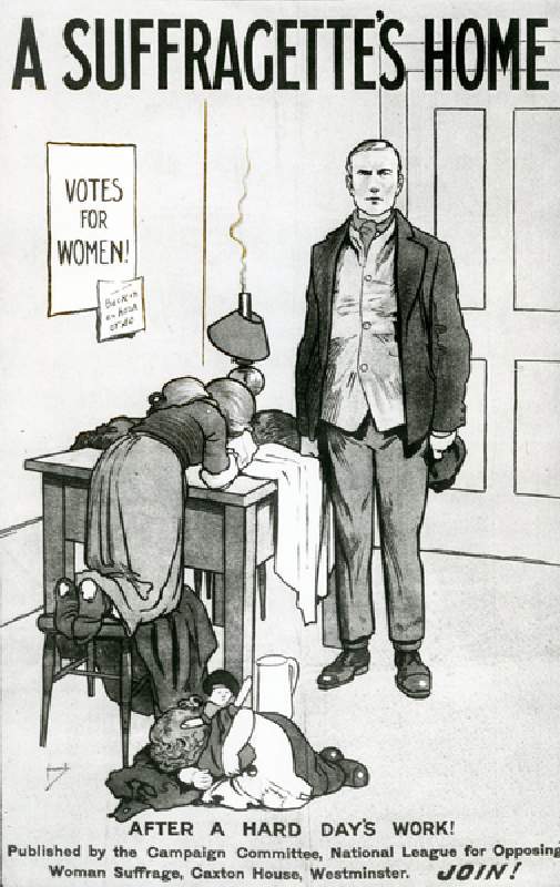 A Suffragettes Home, After a Hard days work!, c.1917 (litho) de John Hassall