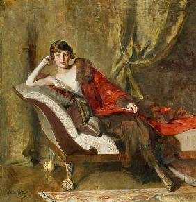 Full Length Portrait of Countess Michael Karolyi, reclining in a divan