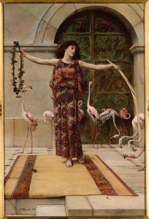 A Young Girl with Flamingos de John Reinhard Weguelin