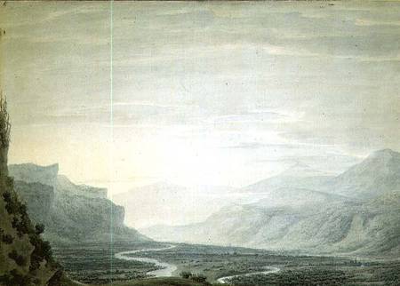 Valley with winding streams, lower part of Oberhasli from the South East de John Robert Cozens