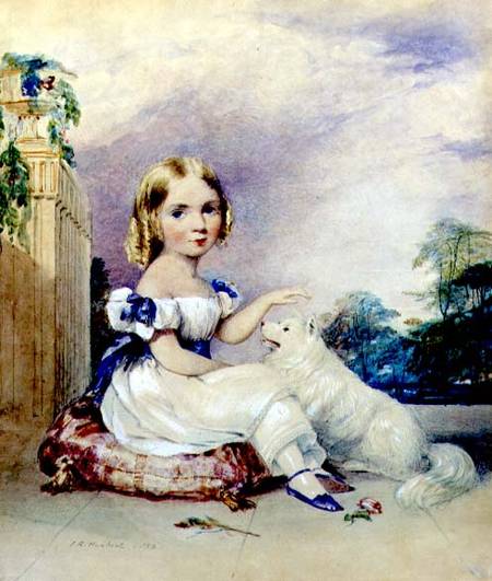 Portrait of a Little Girl with a Dog de John Rogers Herbert