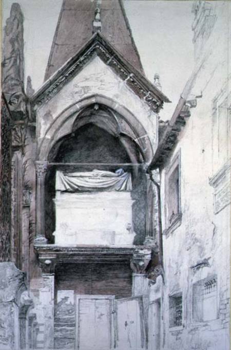 The Tomb of Cangrande I (d.1329), Santa Maria Antica, Verona cil & w/c on de John Ruskin