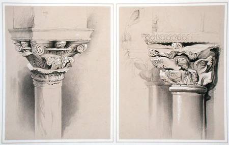 Torcello, Capital of Nave Pillar and St. Mark's, Capital from Central Porch, from 'Examples of the A de John Ruskin