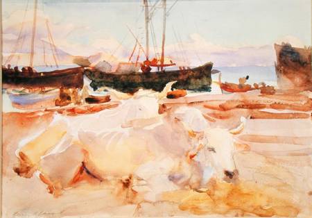 Oxen on the Beach at Baia de John Singer Sargent