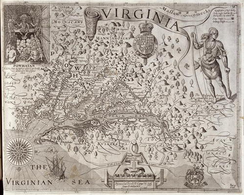 Map of Virginia, discovered and described by Captain John Smith, 1606, engraved by William Hole (fl. de John Smith