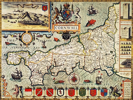 Map of Cornwall from the ''Theatre of the Empire of Great Britain'', pub. in London George Humble, 1 de John Speed