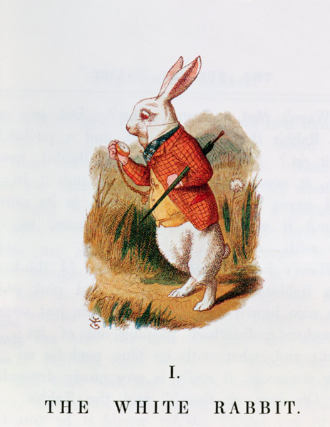 The White Rabbit, illustration from 'Alice in Wonderland' by Lewis Carroll (1832-98) adapted by Emil de John Tenniel