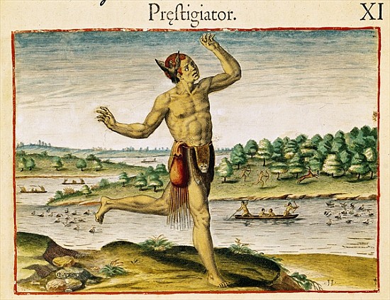 A Magician from Virginia, from ''Admiranda Narratio...'' published de John Theodre de BryBry Theodore de (1528-98) after White