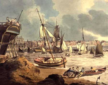 Harbour at Weymouth, Dorset, 1805 (pen, ink and water de John Thomas Seeres