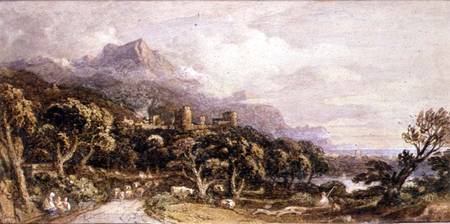 Landscape with castle and mountain de John Varley