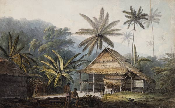 Hütte und Palmen auf der Insel Krakatoa. de John Webber