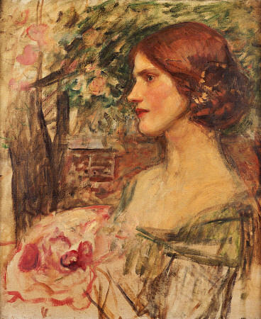 Portrait Of A Lady In A Green Dress or The Bouquet (Study) de John William Waterhouse