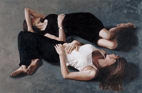Sisters (oil on canvas board) 