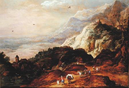 A Mountainous Landscape with Figures and Mules de Joos de Momper