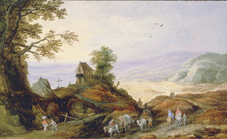 Landschaft mit einer Kapelle auf einem Hügel de Joos de Momper d.J.