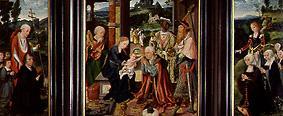 Winged altar adoration of the kings and Hieronymus and Catherine with the donors de Joos van Cleve