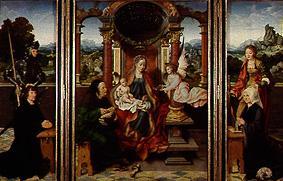 Winged altar: Enthroned Maria with Jesus and Joseph, St. George,  St. Catherine and donors de Joos van Cleve