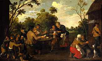 Card playing smallholders and scrapping children i de Joost Cornelisz Droochsloot