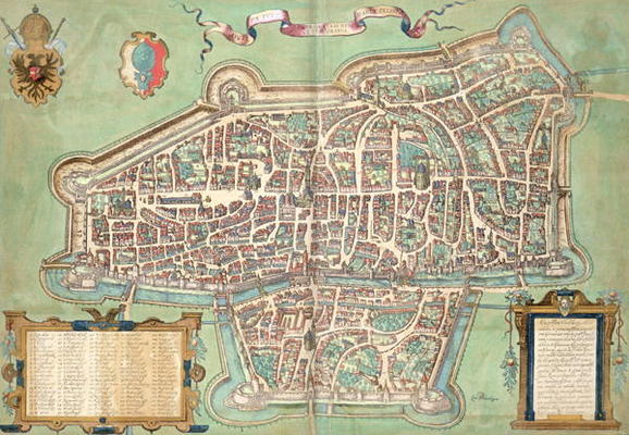 Map of Augsburg, from 'Civitates Orbis Terrarum' by Georg Braun (1541-1622) and Frans Hogenberg (153 de Joris Hoefnagel