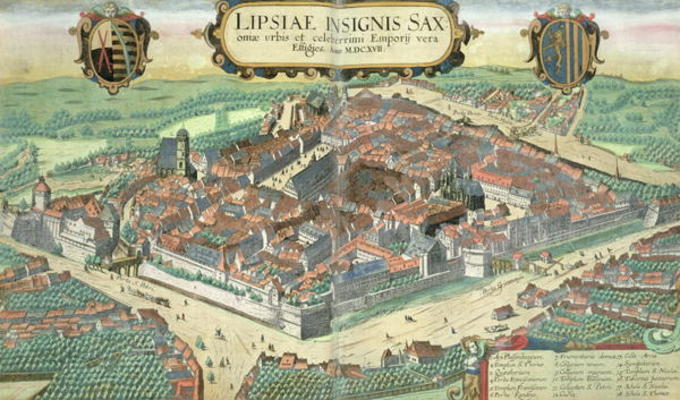 Map of Leipzig, from 'Civitates Orbis Terrarum' by Georg Braun (1541-1622) and Frans Hogenberg (1535 de Joris Hoefnagel