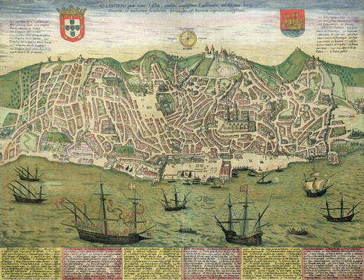 Map of Lisbon, from 'Civitates Orbis Terrarum' by Georg Braun (1541-1622) and Frans Hogenberg (1535- de Joris Hoefnagel