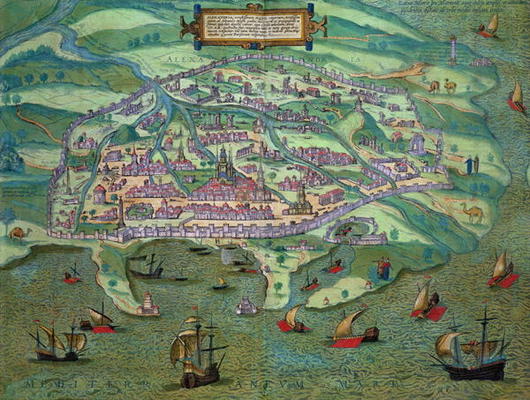 Map of Alexandria, from 'Civitates Orbis Terrarum' by Georg Braun (1541-1622) and Frans Hogenberg (1 de Joris Hoefnagel