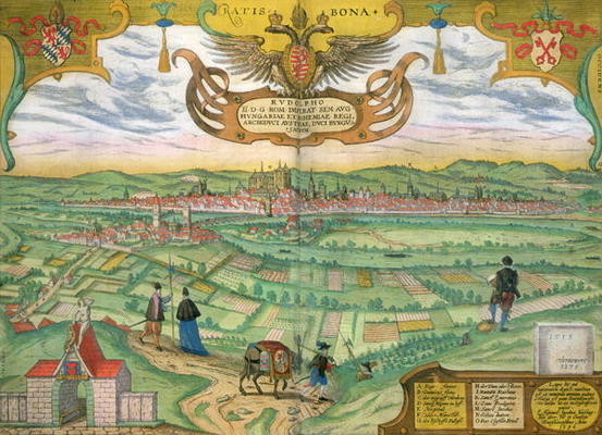 Map of Regensburg, from 'Civitates Orbis Terrarum' by Georg Braun (1541-1622) and Frans Hogenberg (1 de Joris Hoefnagel