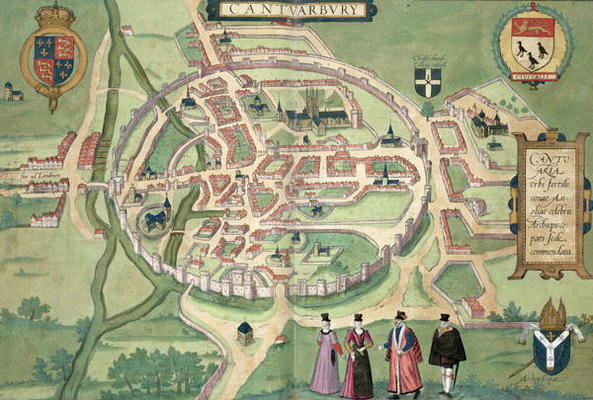 Map of Canterbury, from 'Civitates Orbis Terrarum' by Georg Braun (1541-1622) and Frans Hognenberg ( de Joris Hoefnagel