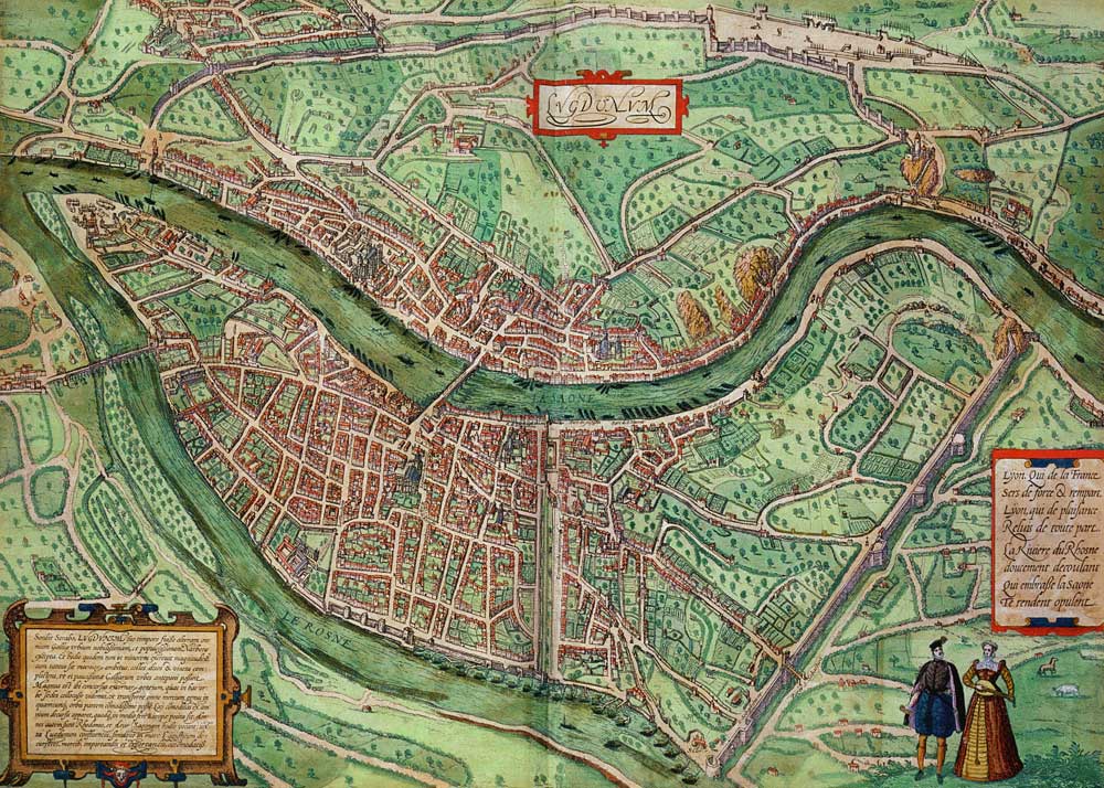 Map of Lyon, from 'Civitates Orbis Terrarum' by Georg Braun (1541-1622) and Frans Hogenberg (1535-90 de Joris Hoefnagel