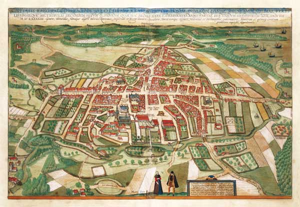 Map of Odense, from 'Civitates Orbis Terrarum' by Georg Braun (1541-1622) and Frans Hogenberg (1535- de Joris Hoefnagel