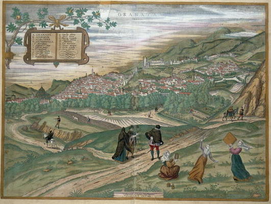 Map of Granada, from 'Civitates Orbis Terrarum', Volume I number 4, by Georg Braun (1541-1622) and F de Joris Hoefnagel