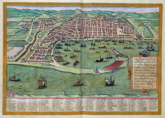Map of Messina, from 'Civitates Orbis Terrarum' by Georg Braun (1541-1622) and Frans Hogenberg (1535 de Joris Hoefnagel