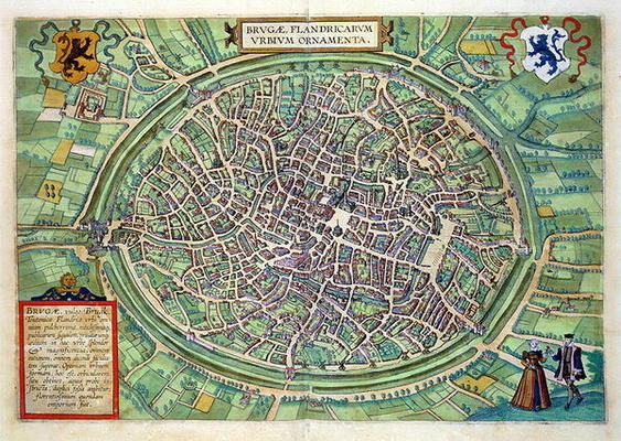 Town Plan of Bruges, from 'Civitates Orbis Terrarum' by Georg Braun (1541-1622) and Frans Hogenburg de Joris Hoefnagel