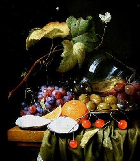 A Still Life of Fruits, Vines and an Oyster (oil on canvas)