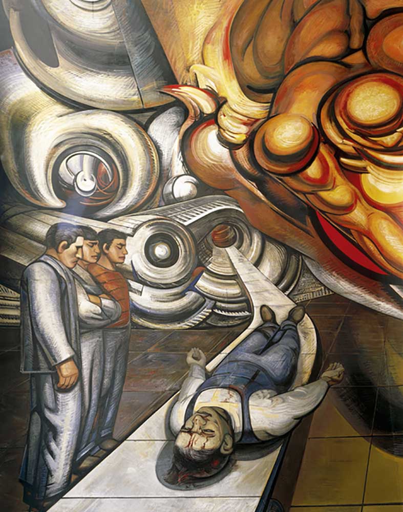 Workers world, victim of capitalism, Hospital de la Raza, detail of Auditorium ceiling with frescoes de José Clemente Orozco