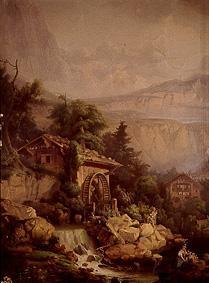 Alpine country shaft with water-mill wall painting