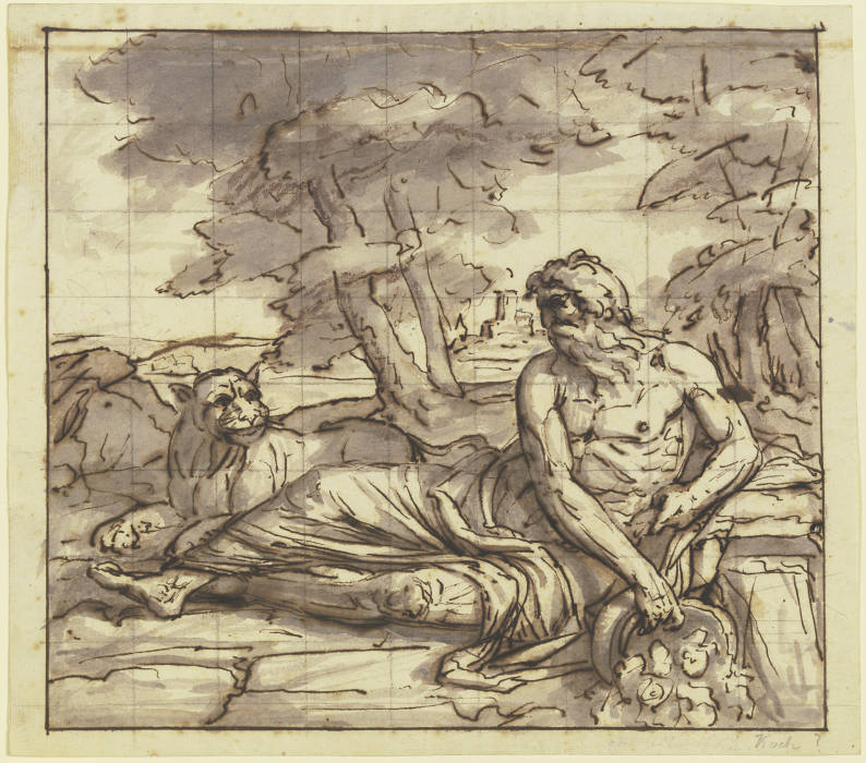 Flußgott Tiber mit Löwin, an der Quelle ruhend de Joseph Anton Koch