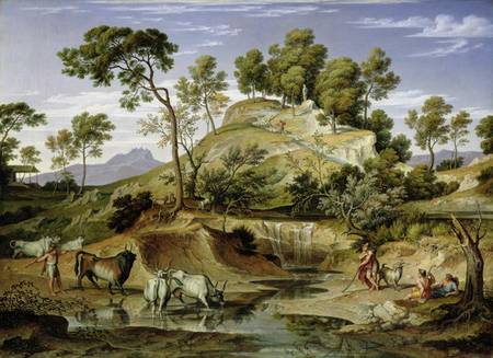 Landscape with Shepherds and Cows and at the Spring de Joseph Anton Koch