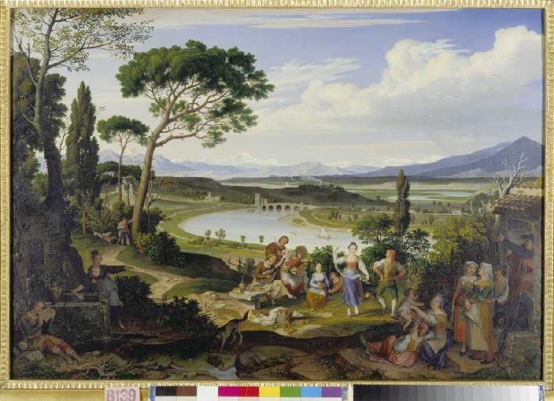 Tiberlandschaft near Rome with a rural feast. de Joseph Anton Koch